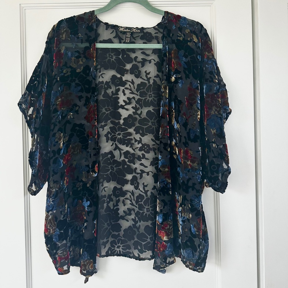 Winter Kate Kimono Topper Floral Velvet‎ Burnout Bohemian kimono silk XS